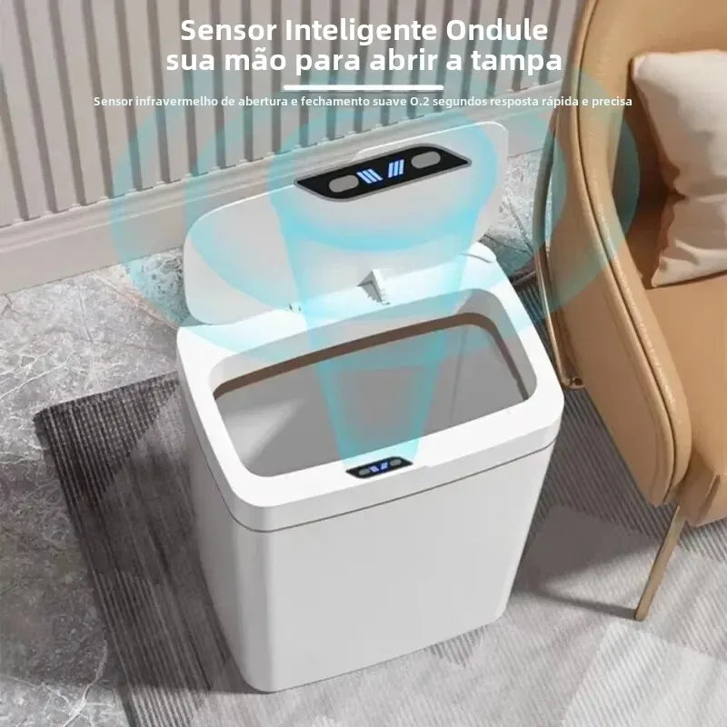 Lixeira de sensor inteligente estreita sem contato, lata de lixo eletrônica de ensacamento automático de 15L, lata de lixo inteligente para banheiro, verde