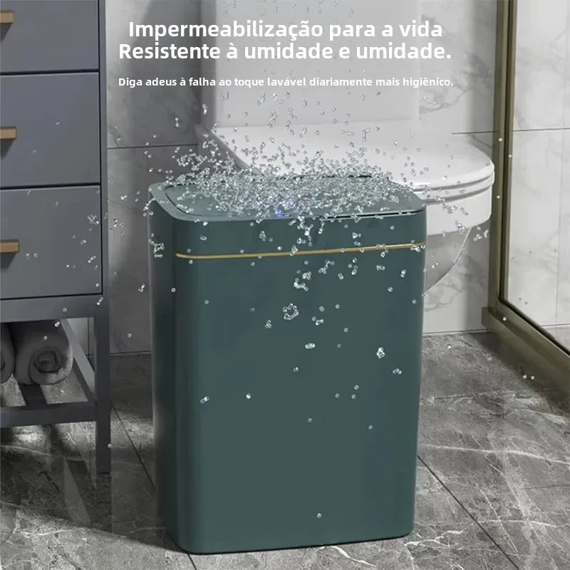 Lixeira de sensor inteligente estreita sem contato, lata de lixo eletrônica de ensacamento automático de 15L, lata de lixo inteligente para banheiro, verde
