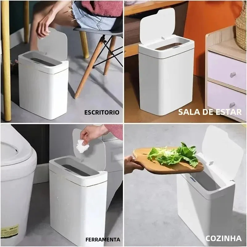 Lixeira de sensor inteligente estreita sem contato, lata de lixo eletrônica de ensacamento automático de 15L, lata de lixo inteligente para banheiro, verde