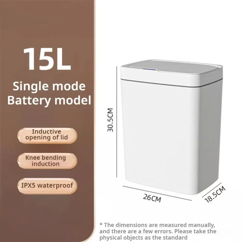 Lixeira de sensor inteligente estreita sem contato, lata de lixo eletrônica de ensacamento automático de 15L, lata de lixo inteligente para banheiro, verde