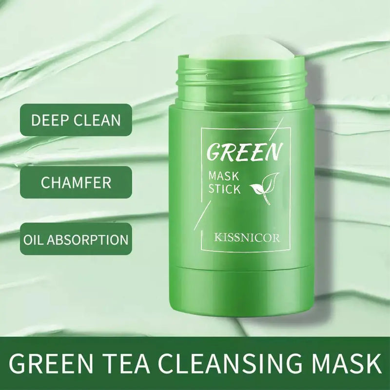 Máscara facial de limpeza com chá verde, máscara em bastão para diminuir os poros, removedor profundo de cravos, máscara facial de limpeza e hidratação, 40g