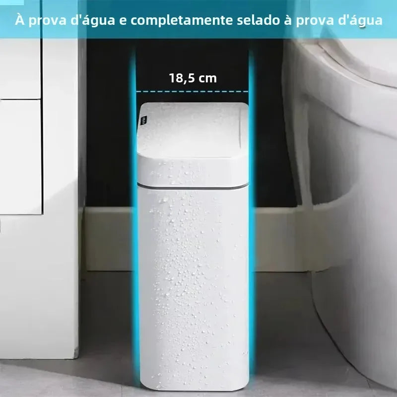 Lixeira de sensor inteligente estreita sem contato, lata de lixo eletrônica de ensacamento automático de 15L, lata de lixo inteligente para banheiro, verde