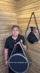 Espelho Adnet 40cm Sala Quarto Banheiro Suporte e Pendurador Alça Couro