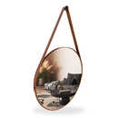 Espelho Adnet 40cm Sala Quarto Banheiro Suporte e Pendurador Alça Couro