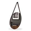 Espelho Adnet 40cm Sala Quarto Banheiro Suporte e Pendurador Alça Couro