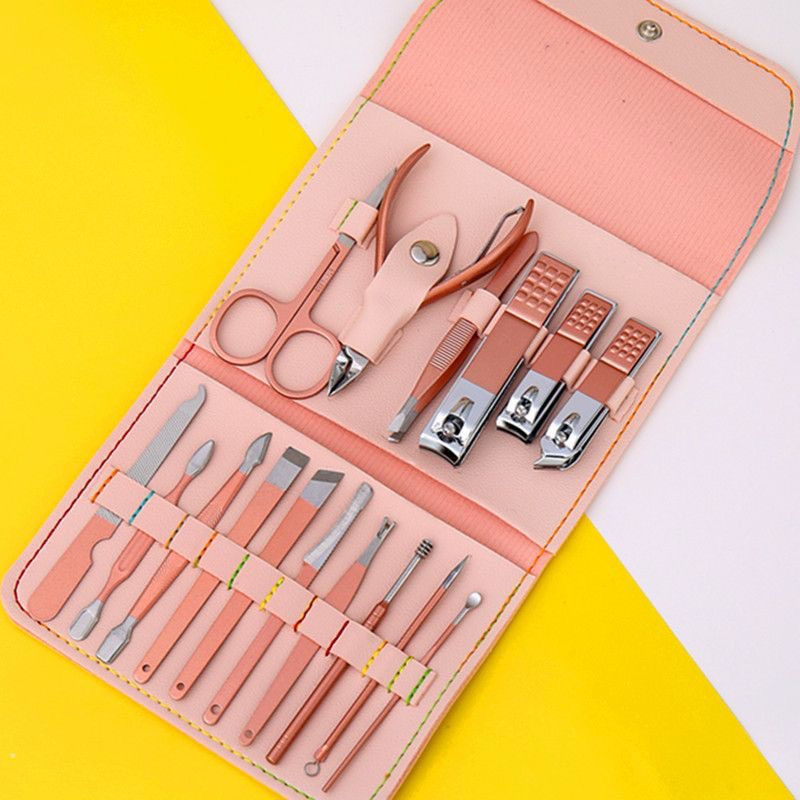 Kit 16 Pçs Cortador De Unhas Pedicure Tesoura Prego Conjunto De Ferramentas Em Aço Inoxidável Com Bolsa Dobrável