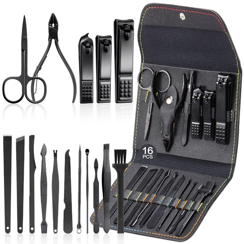 Kit 16 Pçs Cortador De Unhas Pedicure Tesoura Prego Conjunto De Ferramentas Em Aço Inoxidável Com Bolsa Dobrável