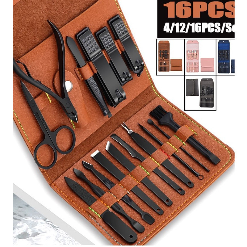 Kit 16 Pçs Cortador De Unhas Pedicure Tesoura Prego Conjunto De Ferramentas Em Aço Inoxidável Com Bolsa Dobrável