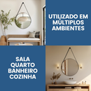 Espelho Adnet 40cm Sala Quarto Banheiro Suporte e Pendurador Alça Couro