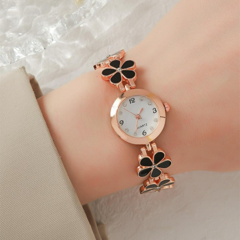 Relógio De Quartzo Feminino Moda Simples Flor Relógio De Quartzo Feminino Relógio De Pulseira Branco Preto