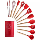 Jogo de Cozinha Kit C 4/12 Peças de Silicone Utensílios e Copo Suporte para Cozinha Cabo de Madeira Su