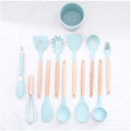 Jogo de Cozinha Kit C 4/12 Peças de Silicone Utensílios e Copo Suporte para Cozinha Cabo de Madeira Su