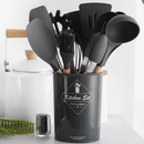 Jogo de Cozinha Kit C 4/12 Peças de Silicone Utensílios e Copo Suporte para Cozinha Cabo de Madeira Su