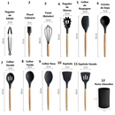 Jogo de Cozinha Kit C 4/12 Peças de Silicone Utensílios e Copo Suporte para Cozinha Cabo de Madeira Su