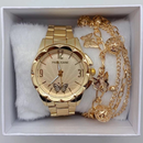 Relógio Feminino de metal Dourado Acompanha Pulseira