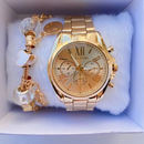 Relógio Feminino de metal Dourado Acompanha Pulseira