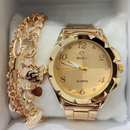 Relógio Feminino de metal Dourado Acompanha Pulseira