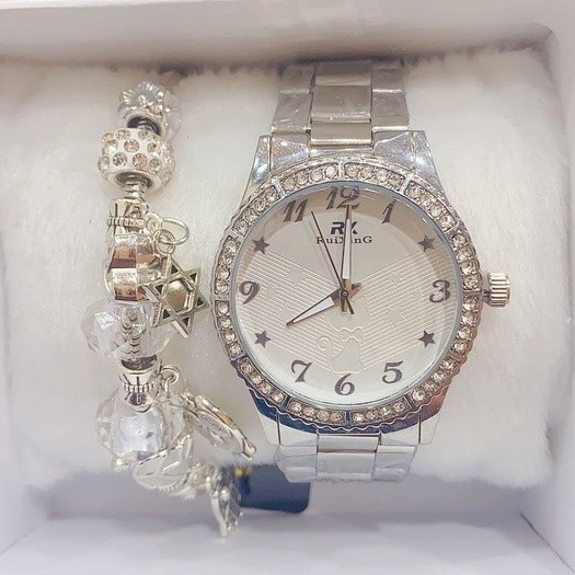 Relógio Feminino de metal Dourado Acompanha Pulseira