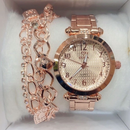 Relógio Feminino de metal Dourado Acompanha Pulseira