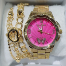 Relógio Feminino de metal Dourado Acompanha Pulseira
