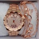 Relógio Feminino de metal Dourado Acompanha Pulseira