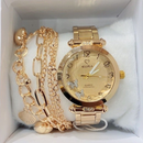 Relógio Feminino de metal Dourado Acompanha Pulseira