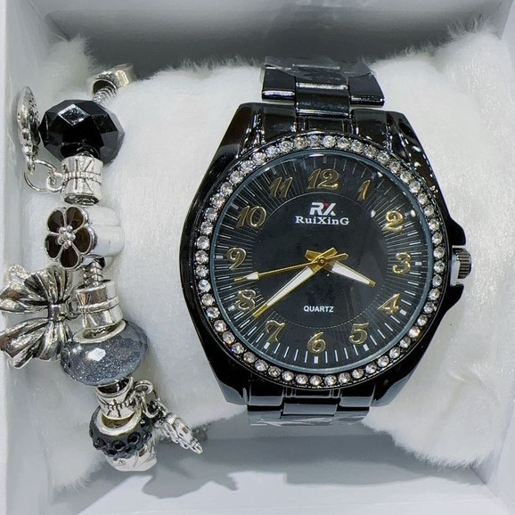 Relógio Feminino de metal Dourado Acompanha Pulseira