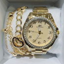 Relógio Feminino de metal Dourado Acompanha Pulseira